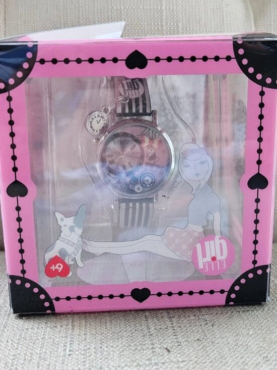 Elle Girl Wristwatch Black/White Stripe Strap Analog Quartz Watch in box main image 12